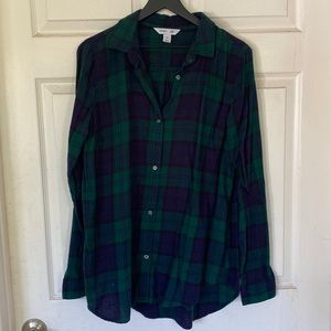 Green and Blue Button up Top